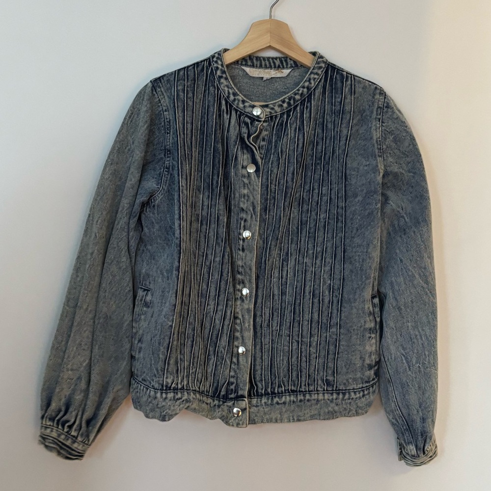 Pleated Denim Jacket with Ballon Sleeves